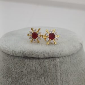 Ruby with white snow flake design Micropolish studs