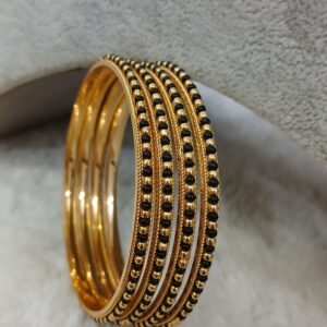 2.10 Black beads with gold ball Micropolish bangles (set of 4)