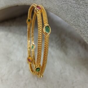 2.10 Oval green & pink stone Micropolish bangles (set of 2)