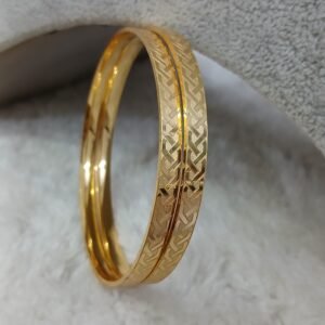 2.10 Self cutting gold copy flat pattern Micropolish bangles (set of 2)