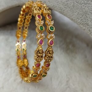 2.10 Gold copy simple nakshi with multi stone bangles (set of 2)