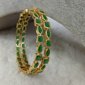 2.10 Full green stone Square & oval Micropolish bangles (set of 2)