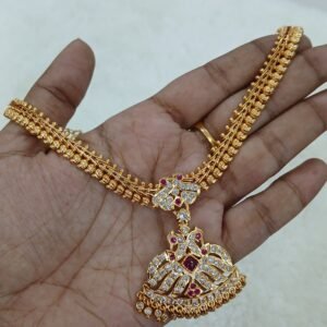 Mango naan chain with Peacock stones pendant (Micropolish)