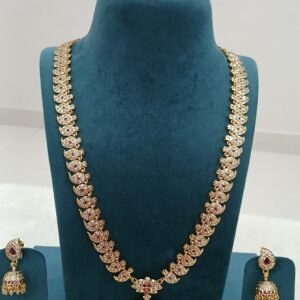 Pink / White stones Mango Micropolish Long haaram with buttalu