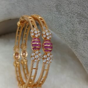2.10 Gold copy small ruby & Diamond finish stones Micropolish bangles (set of 2)