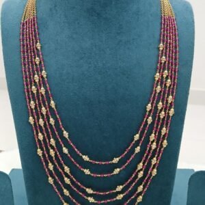 Full ruby 6 layered kattutheega chain with diamond rings