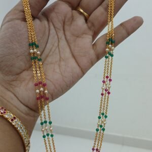 3 Lines Micropolish chandrahaaram with Real Chetan beads