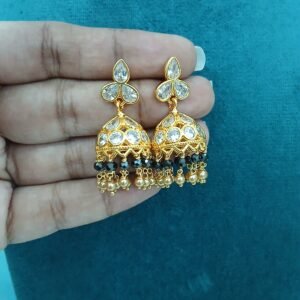 Polki stone buttalu with Black diamonds & Gold swarouski
