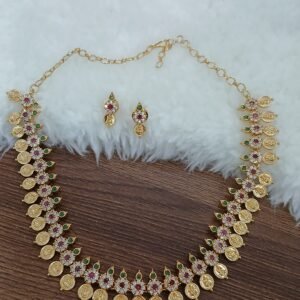 Multi stones lakshmi Micropolish neck set with earrings (SHORT)