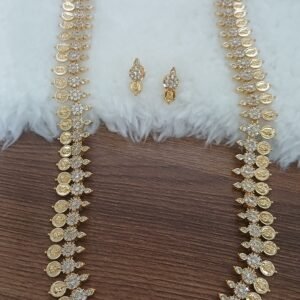 Full white stones Micropolish Lakshmi neck set with earrings (LONG)