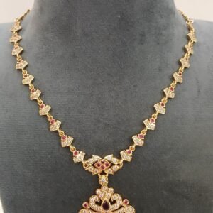 Real metal gold copy Micropolish stones necklace ( Pink )