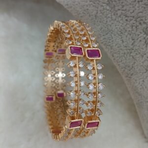Ruby & White stones gold copy Micropolish bangles