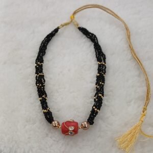 Real kundan coral with gold swarouski and black spinels chain
