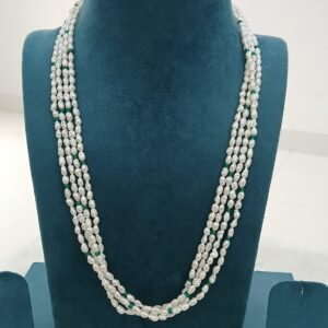 5 Lines real fresh water pearls with Emeralds