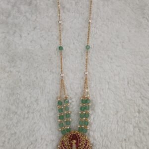 Peacock pendant with green beads Micropolish chandrahaaram chain
