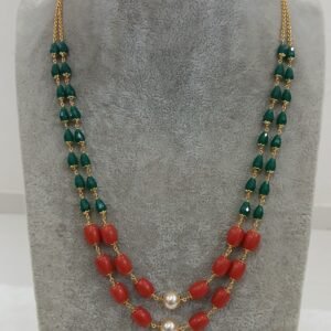 Real Emerald & Coral 20 inches double line Micropolish chain