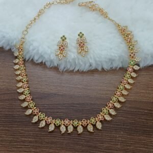Micropolish multi stones short neck set with earrings