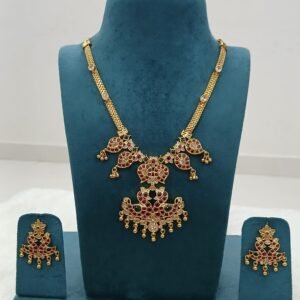 Micropolish gold copy double Peacock ruby neck set with earrings