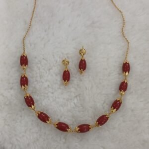 Oval real natural Coral kattutheega chain with simple earrings