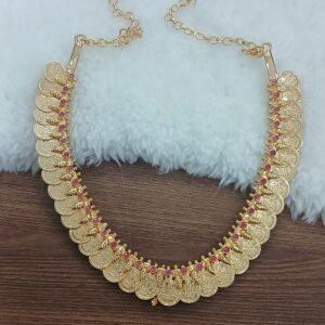 2 in 1 Micropolish Lakshmi kaasu and Mango short necklace with ruby stones