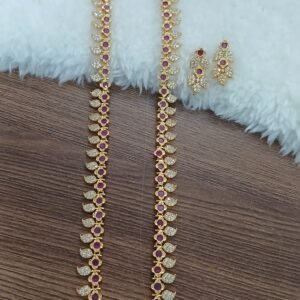 White mango with pink flower Micropolish long haaram with earrings