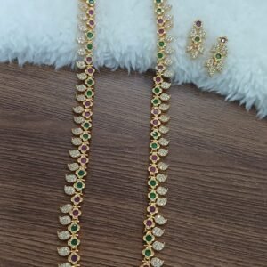 White mango with multi stone flower Micropolish long haaram with earrings